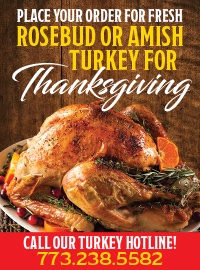 ordering Rosebud or Amish turkey for Thanksgiving with a roasted turkey in the center